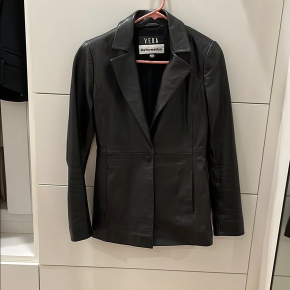 Reformation Veda Bowery Black Leather Jacket Blazer XS - Picture 4 of 8